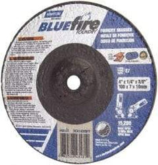 Norton - 24 Grit, 4" Wheel Diam, 1/4" Wheel Thickness, 5/8" Arbor Hole, Type 27 Depressed Center Wheel - Zirconia Alumina/Silicon Carbide Blend, T Hardness, 15,280 Max RPM, Compatible with Angle Grinder - USA Tool & Supply