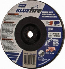 Norton - 24 Grit, 4" Wheel Diam, 1/4" Wheel Thickness, 3/8" Arbor Hole, Type 27 Depressed Center Wheel - Zirconia Alumina, S Hardness, 15,280 Max RPM, Compatible with Angle Grinder - USA Tool & Supply