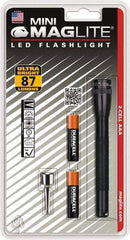 Mag-Lite - Clear LED Bulb, 111 Lumens, Mini Flashlight - Black Aluminum Body, 2 AAA Batteries Included - USA Tool & Supply