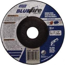 Norton - 24 Grit, 5" Wheel Diam, 1/4" Wheel Thickness, 7/8" Arbor Hole, Type 27 Depressed Center Wheel - Zirconia Alumina, S Hardness, 12,225 Max RPM, Compatible with Angle Grinder - USA Tool & Supply