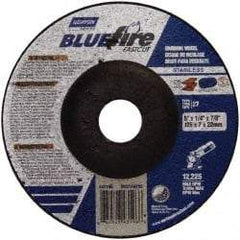 Norton - 24 Grit, 5" Wheel Diam, 1/4" Wheel Thickness, 7/8" Arbor Hole, Type 27 Depressed Center Wheel - Zirconia Alumina, S Hardness, 12,225 Max RPM, Compatible with Angle Grinder - USA Tool & Supply