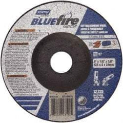 Norton - 30 Grit, 5" Wheel Diam, 1/8" Wheel Thickness, 7/8" Arbor Hole, Type 27 Depressed Center Wheel - Zirconia Alumina, U Hardness, 12,225 Max RPM, Compatible with Angle Grinder - USA Tool & Supply