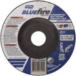 Norton - 30 Grit, 4-1/2" Wheel Diam, 1/8" Wheel Thickness, 7/8" Arbor Hole, Type 27 Depressed Center Wheel - Zirconia Alumina, T Hardness, 13,580 Max RPM, Compatible with Angle Grinder - USA Tool & Supply