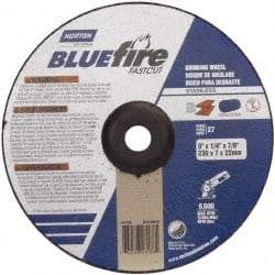 Norton - 24 Grit, 9" Wheel Diam, 1/4" Wheel Thickness, 7/8" Arbor Hole, Type 27 Depressed Center Wheel - Zirconia Alumina, S Hardness, 6,600 Max RPM, Compatible with Angle Grinder - USA Tool & Supply