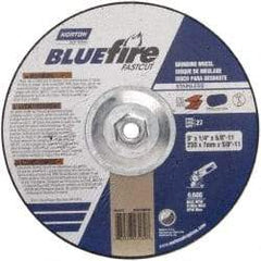 Norton - 24 Grit, 9" Wheel Diam, 1/4" Wheel Thickness, Type 27 Depressed Center Wheel - Zirconia Alumina, S Hardness, 6,600 Max RPM, Compatible with Angle Grinder - USA Tool & Supply