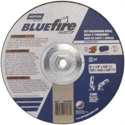 Norton - 30 Grit, 9" Wheel Diam, 1/8" Wheel Thickness, Type 27 Depressed Center Wheel - Zirconia Alumina, T Hardness, 6,600 Max RPM, Compatible with Angle Grinder - USA Tool & Supply