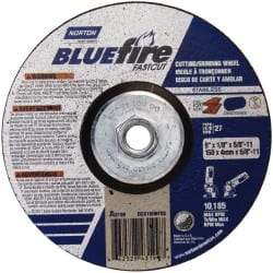 Norton - 30 Grit, 6" Wheel Diam, 1/8" Wheel Thickness, Type 27 Depressed Center Wheel - Zirconia Alumina, U Hardness, 10,185 Max RPM, Compatible with Angle Grinder - USA Tool & Supply