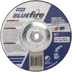 Norton - 24 Grit, 7" Wheel Diam, 1/4" Wheel Thickness, Type 27 Depressed Center Wheel - Zirconia Alumina, S Hardness, 8,600 Max RPM, Compatible with Angle Grinder - USA Tool & Supply