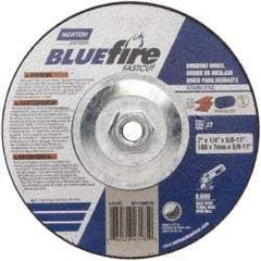 Norton - 24 Grit, 7" Wheel Diam, 1/4" Wheel Thickness, Type 27 Depressed Center Wheel - Zirconia Alumina, S Hardness, 8,600 Max RPM, Compatible with Angle Grinder - USA Tool & Supply