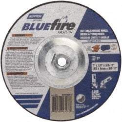 Norton - 30 Grit, 7" Wheel Diam, 1/8" Wheel Thickness, Type 27 Depressed Center Wheel - Zirconia Alumina, T Hardness, 8,600 Max RPM, Compatible with Angle Grinder - USA Tool & Supply