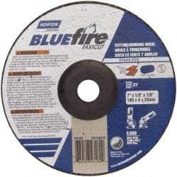 Norton - 30 Grit, 7" Wheel Diam, 1/8" Wheel Thickness, 7/8" Arbor Hole, Type 27 Depressed Center Wheel - Zirconia Alumina, T Hardness, 8,600 Max RPM, Compatible with Angle Grinder - USA Tool & Supply