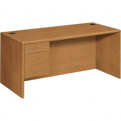 Hon - High-Pressure Laminate Left Pedestal Desk with Center Drawer - 66" Wide x 30" Deep x 29-1/2" High, Harvest - USA Tool & Supply