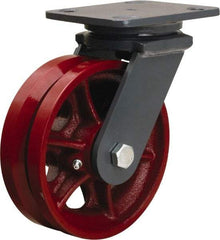 Hamilton - 6" Diam x 2" Wide, Iron Swivel Caster - 1,000 Lb Capacity, Top Plate Mount, 4" x 5" Plate, Straight Roller Bearing - USA Tool & Supply