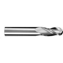 ‎19/64″ Dia. × 5/16″ Shank × 13/16″ DOC × 2-1/2″ OAL, Carbide Uncoated, Spiral , 3 Flute, 30° Helix, Ballnose End Mill - Exact Industrial Supply
