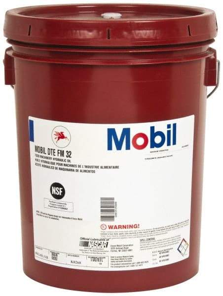 Mobil - 5 Gal Pail Mineral Hydraulic Oil - ISO 32, 31.9 cSt at 40°C & 5.5 cSt at 100°F, Food Grade - USA Tool & Supply