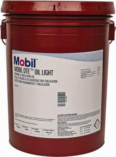 Mobil - 5 Gal Pail Mineral Circulating Oil - SAE 10, ISO 32, 31 cSt at 40°C & 5.5 cSt at 100°F - USA Tool & Supply