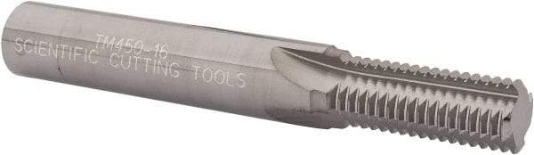 Scientific Cutting Tools - 9/16-16 Thread, 1/2" Shank Diam, Bright Coating, Solid Carbide Straight Flute Thread Mill - 4 Flutes, 3-1/2" OAL, 9/16" Min Noml Diameter - USA Tool & Supply