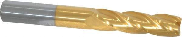 Atrax - 5/8", 2-1/4" LOC, 5/8" Shank Diam, 5" OAL, 4 Flute, Solid Carbide Square End Mill - Single End, TiN Finish, Spiral Flute, 30° Helix, Centercutting, Right Hand Cut, Right Hand Flute - USA Tool & Supply