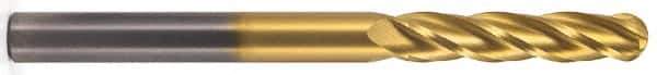 Hertel - 7/16" Diam, 2" LOC, 4 Flute Solid Carbide Ball End Mill - TiN Finish, Single End, 4" OAL, 7/16" Shank Diam - USA Tool & Supply