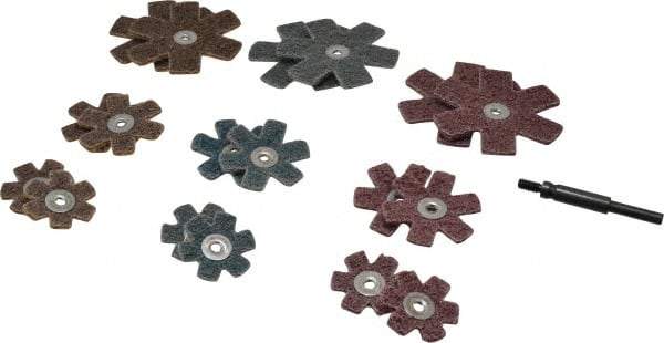 Superior Abrasives - 17 Piece Aluminum Oxide Sanding Star Kit - Contains 1-1/2, 2 & 3" Diam Coarse, Medium & Very Fine Polishing & Sanding Stars - USA Tool & Supply