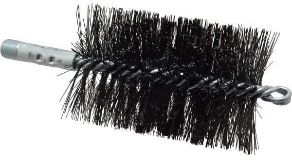 Schaefer Brush - 4-1/2" Brush Length, 3" Diam, Double Stem, Double Spiral Tube Brush - 7-1/2" Long, Tempered Steel Wire, 1/4" NPT Male Connection - USA Tool & Supply