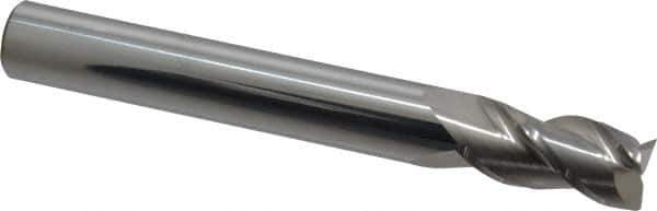Accupro - 1/2", 1" LOC, 1/2" Shank Diam, 4" OAL, 3 Flute, Solid Carbide Square End Mill - Single End, Uncoated, Spiral Flute, 40° Helix, Centercutting, Right Hand Cut, Right Hand Flute - USA Tool & Supply