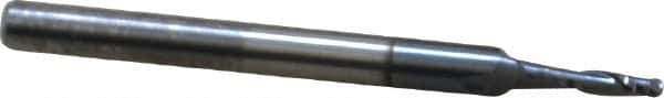 Accupro - 1.5mm Diam, 6mm LOC, 2 Flute Solid Carbide Ball End Mill - AlTiN Finish, Single End, 38mm OAL, 3mm Shank Diam, Spiral Flute - USA Tool & Supply