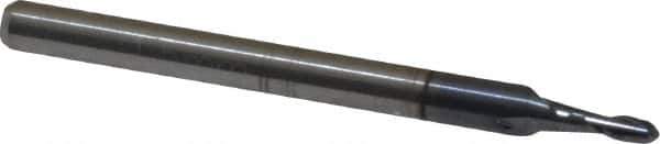 Accupro - 1.5mm Diam, 3mm LOC, 2 Flute Solid Carbide Ball End Mill - AlTiN Finish, Single End, 38mm OAL, 3mm Shank Diam, Spiral Flute - USA Tool & Supply