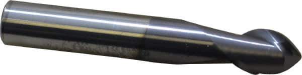 Accupro - 12mm Diam, 16mm LOC, 2 Flute Solid Carbide Ball End Mill - AlTiN Finish, Single End, 76mm OAL, 12mm Shank Diam, Spiral Flute - USA Tool & Supply