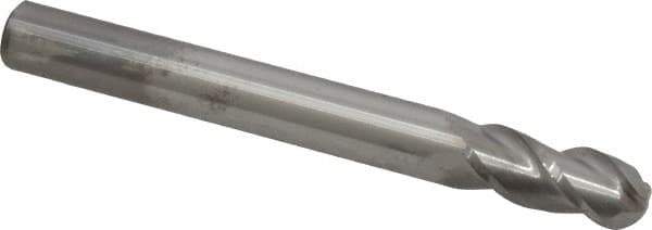 Accupro - 7/16" Diam, 1" LOC, 3 Flute Solid Carbide Ball End Mill - Uncoated, Single End, 4" OAL, 7/16" Shank Diam, Spiral Flute - USA Tool & Supply