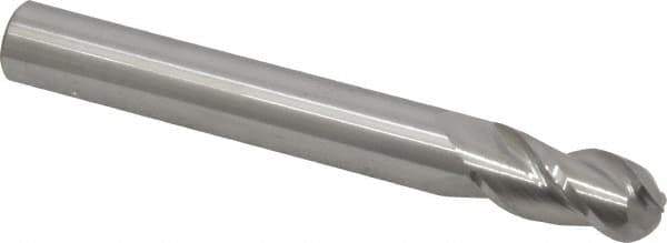 Accupro - 1/2" Diam, 1" LOC, 3 Flute Solid Carbide Ball End Mill - Uncoated, Single End, 4" OAL, 1/2" Shank Diam, Spiral Flute - USA Tool & Supply