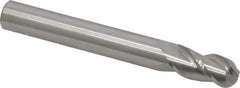 Accupro - 1/2" Diam, 1" LOC, 3 Flute Solid Carbide Ball End Mill - Uncoated, Single End, 4" OAL, 1/2" Shank Diam, Spiral Flute - USA Tool & Supply