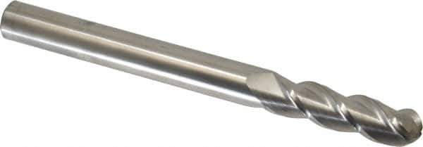 Accupro - 9/16" Diam, 2" LOC, 3 Flute Solid Carbide Ball End Mill - Uncoated, Single End, 6" OAL, 9/16" Shank Diam, Spiral Flute - USA Tool & Supply