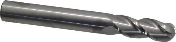 Accupro - 3/4" Diam, 2" LOC, 3 Flute Solid Carbide Ball End Mill - Uncoated, Single End, 6" OAL, 3/4" Shank Diam, Spiral Flute - USA Tool & Supply