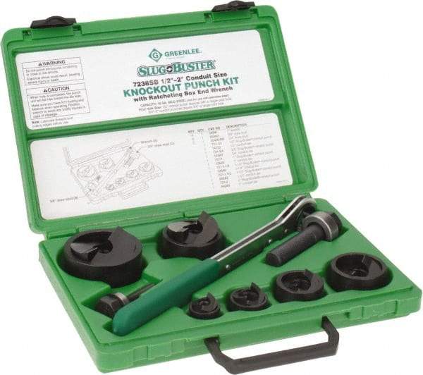 Greenlee - 16 Piece, 2" Punch Hole Diam, Manual Knockout Set - Round Punch, 10 Gage Mild Steel - USA Tool & Supply
