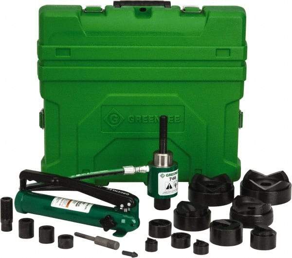 Greenlee - 20 Piece, 4" Punch Hole Diam, Hydraulic Knockout Set - Round Punch, 10 Gage Mild Steel - USA Tool & Supply