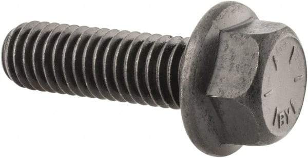 Value Collection - 3/8-16 UNC, 1-1/4" Length Under Head, Hex Drive Flange Bolt - 1-1/4" Thread Length, Grade 8 Alloy Steel, Smooth Flange, Phosphate & Oil Finish - USA Tool & Supply