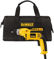 DeWALT - 3/8" Keyless Chuck, 2,500 RPM, Pistol Grip Handle Electric Drill - 8 Amps, Reversible, Includes Kit Box - USA Tool & Supply