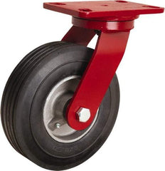 Hamilton - 8" Diam x 2" Wide, Rubber Swivel Caster - 500 Lb Capacity, Top Plate Mount, 4-1/2" x 6-1/2" Plate, Straight Roller Bearing - USA Tool & Supply