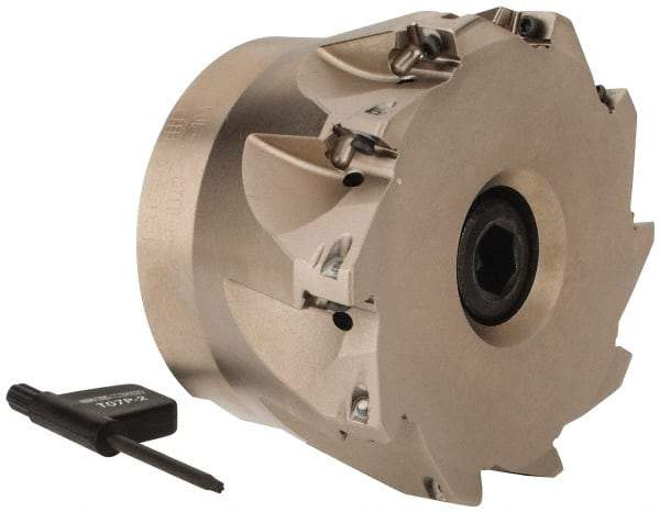 Seco - 10 Inserts, 3" Cut Diam, 1" Arbor Diam, 0.354" Max Depth of Cut, Indexable Square-Shoulder Face Mill - 0° Lead Angle, 1.969" High, XO.X 10T3.. Insert Compatibility, Through Coolant, Series Turbo 10 - USA Tool & Supply