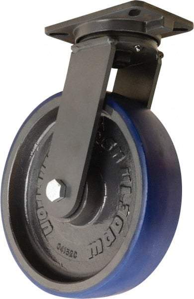 Hamilton - 12" Diam x 3" Wide x 15-1/2" OAH Top Plate Mount Swivel Caster - Polyurethane Mold onto Cast Iron Center, 2,800 Lb Capacity, Tapered Roller Bearing, 5-1/4 x 7-1/4" Plate - USA Tool & Supply