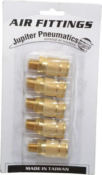 Value Collection - 5 Piece 1/4" Body 1/4 NPT 145 psi Brass Tru-Flate Automotive Pneumatic Coupling Plug Set - USA Tool & Supply