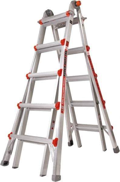 Little Giant Ladder - 18 Steps, 19' High, Type IAA Rating, Aluminum Multi-Use Ladder - 375 Lb Load Capacity, 27" Base Width - USA Tool & Supply
