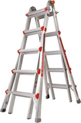 Little Giant Ladder - 18 Steps, 19' High, Type IAA Rating, Aluminum Multi-Use Ladder - 375 Lb Load Capacity, 27" Base Width - USA Tool & Supply