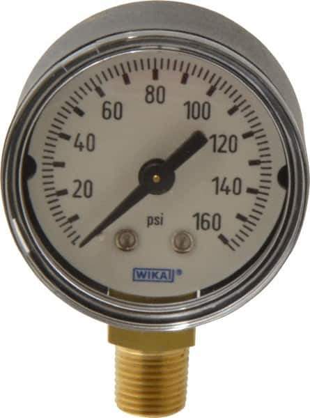 Wika - 1-1/2" Dial, 1/8 Thread, 0-160 Scale Range, Pressure Gauge - Lower Connection Mount, Accurate to 3-2-3% of Scale - USA Tool & Supply