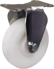 Hamilton - 4" Diam x 1-3/8" Wide x 5-1/8" OAH Top Plate Mount Rigid Caster - Polyolefin, 300 Lb Capacity, Plain Bore Bearing, 2-3/8 x 3-5/8" Plate - USA Tool & Supply