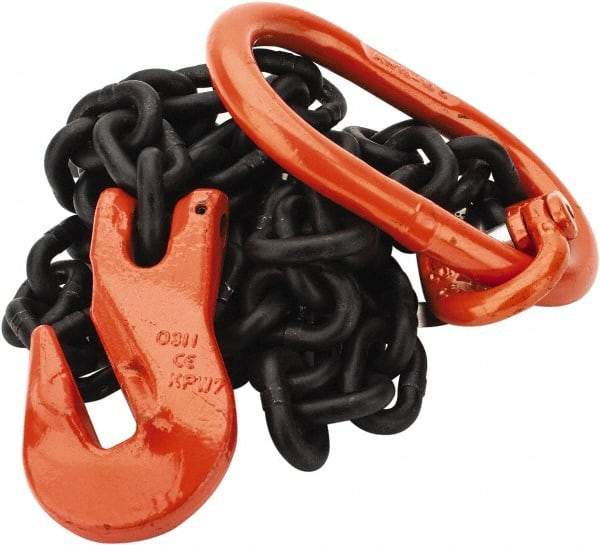 Pewag - 5' Long, 3,500 Lb Basket Capacity, 3,500 Lb Vertical Capacity, Alloy Steel Web Sling - SOG Chain Sling, 9/32" Diam Chain, Silver (Color), with Grab Hook & Master Link - USA Tool & Supply