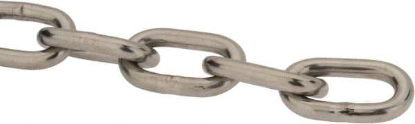 Value Collection - 3/16" Welded Stainless Steel Chain - 1,200 Lb Capacity, Grade 30, Cut to Length, Stainless Steel, Bright Finish - USA Tool & Supply