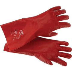 Ansell - Size L (9), 14" Long, Supported, Polyvinyl Alcohol (PVA) Chemical Resistant Gloves - Smooth Finish, Cotton Interlock Knit Lined, Gauntlet Cuff, ANSI Abrasion Level 4, ANSI Cut Level 1, Red - USA Tool & Supply