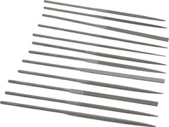 Grobet - 12 Piece Swiss Pattern File Set - 5-1/2" Long, 0 Coarseness, Set Includes Barrette, Crossing, Equalling, Half Round, Knife, Marking, Round, Round Edge Joint, Slitting, Square, Three Square, Warding - USA Tool & Supply